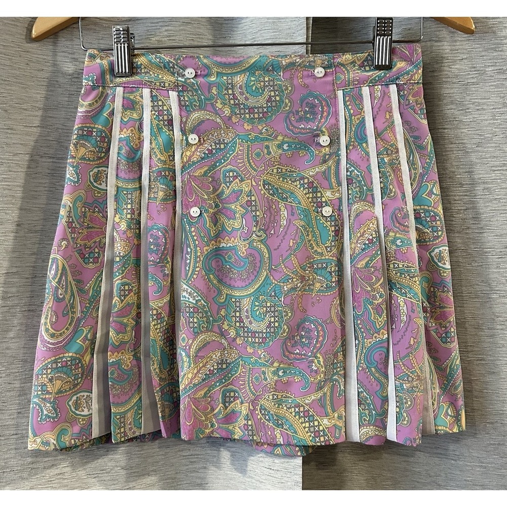 Vintage 90s Tail Colorful Pleated Mini A-Line Tennis Skirt Size 6 Y2K